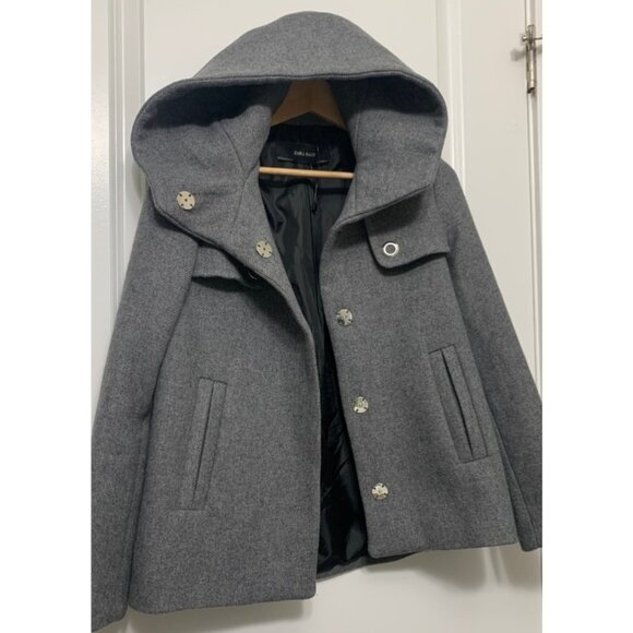 ZARA Gray Wool Blend Hooded A Line Jacket Snap Closure Size US XS - Picture 8 of 10
